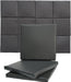 Gray foam pads stacked against a gray wall.